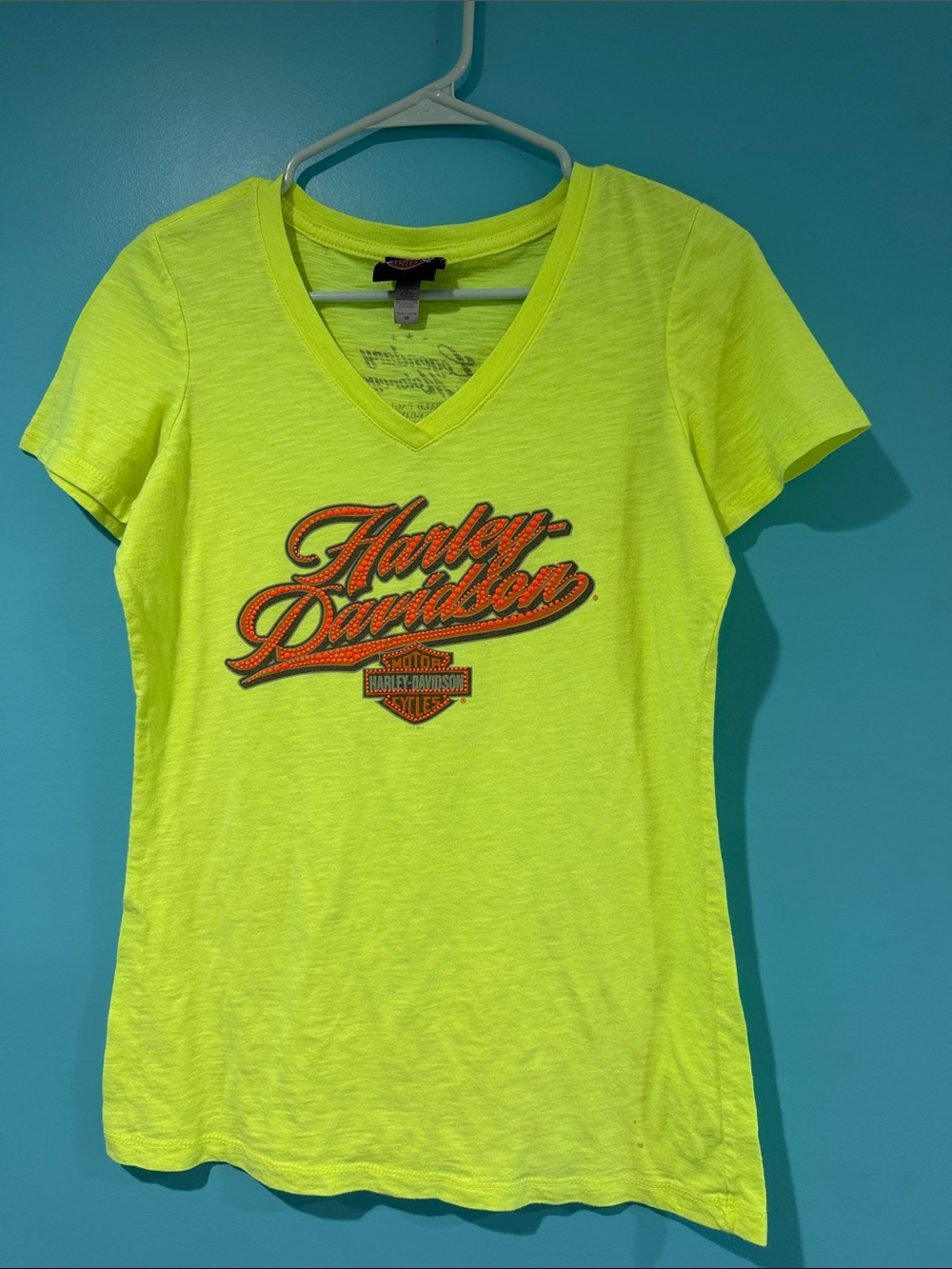 Harley-Davidson Neon Yellow V-Neck Logo Tee